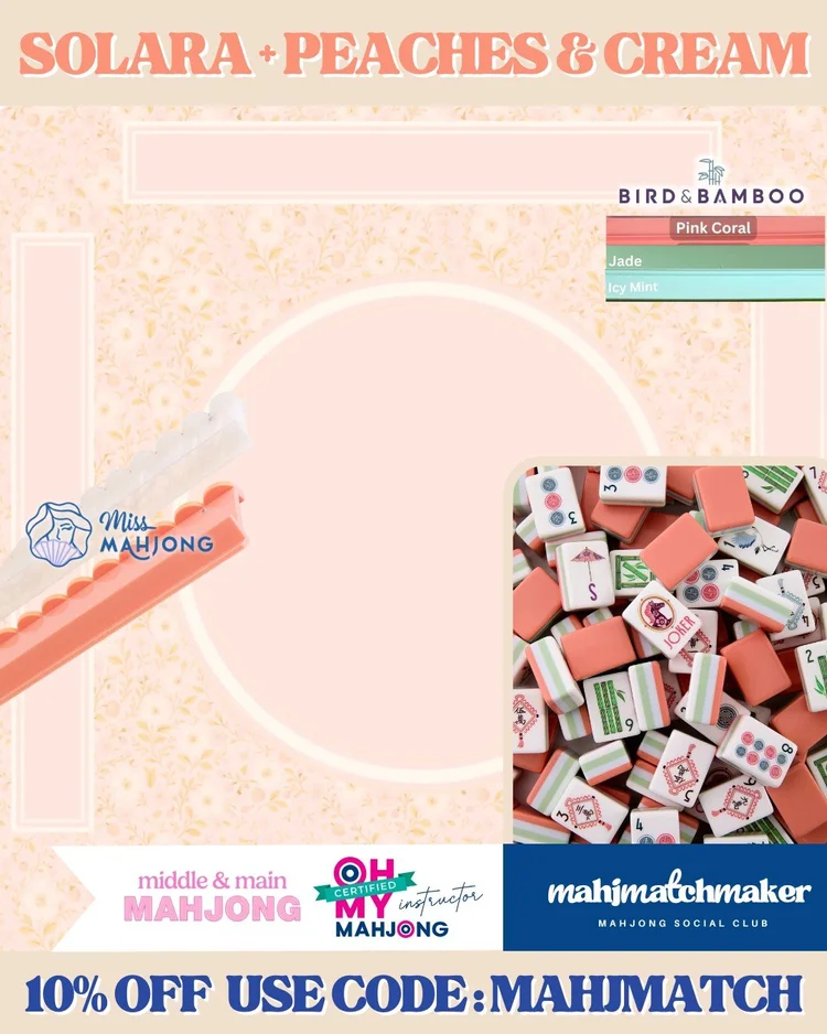 Oh My Mahjong Solara mahjong tiles with Middle & Main Mahjong Peaches and Cream mahjong mat