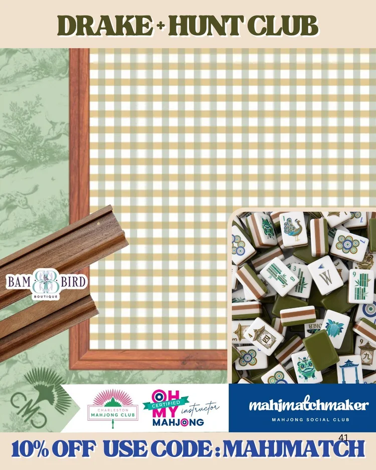 Oh My Mahjong Drake mahjong tiles with Charleston Mahjong Club Hunt Club mahjong mat
