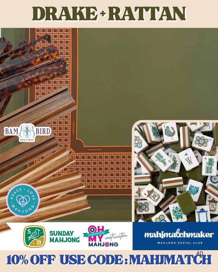 Oh My Mahjong Drake mahjong tiles with Sunday Mahjong Rattan mahjong mat