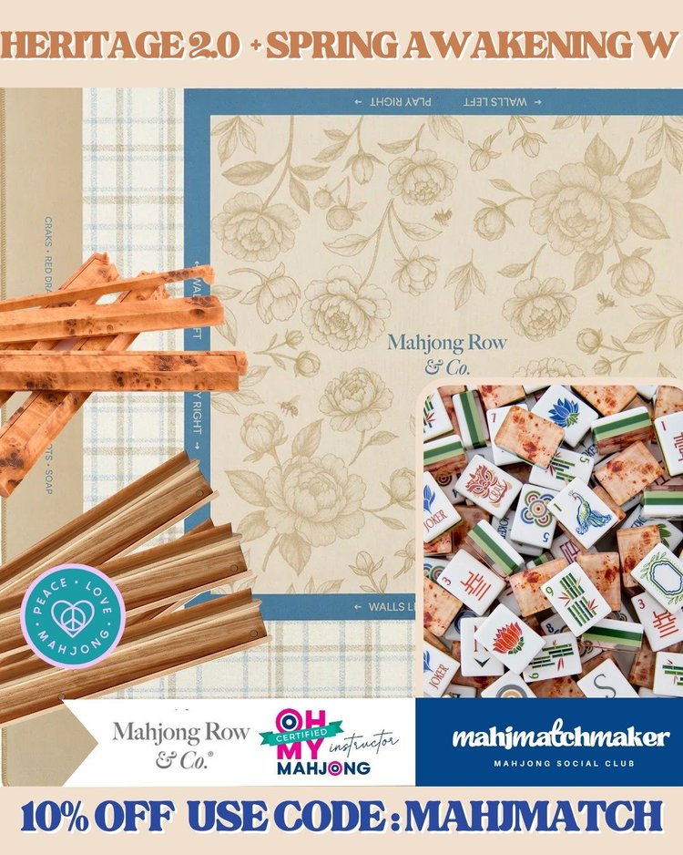 Oh My Mahjong Heritage 2.0 mahjong tiles with Mahjong Row & Co. Spring Awakening W mahjong mat