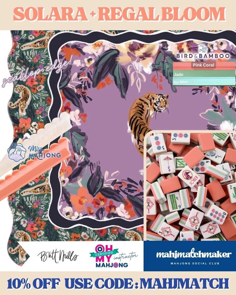Oh My Mahjong Solara mahjong tiles with Britt Mills Regal Bloom mahjong mat