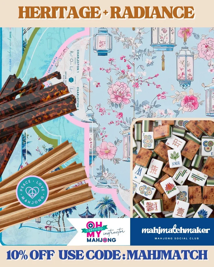 Oh My Mahjong Heritage mahjong tiles with Oh My Mahjong Radiance mahjong mat