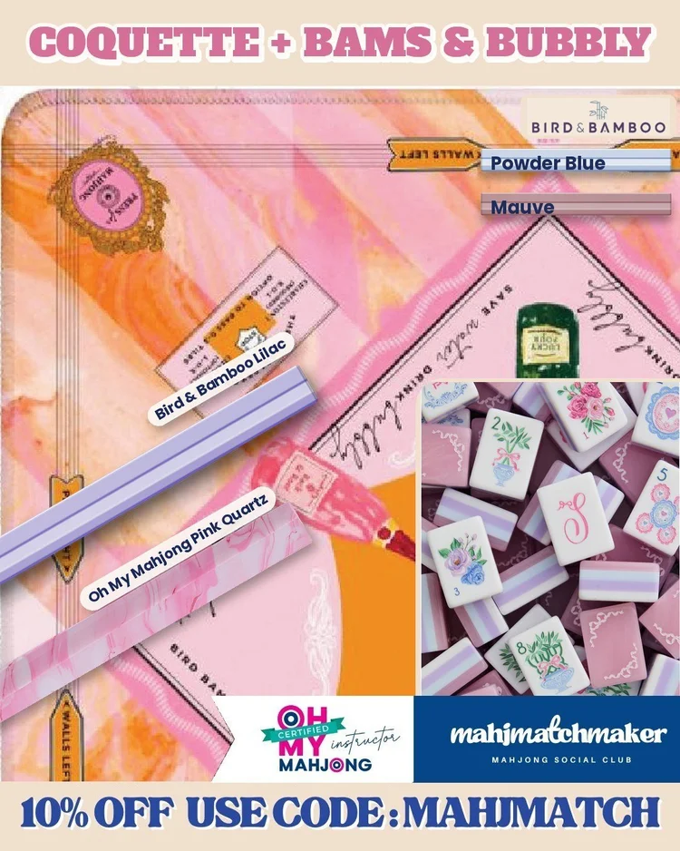 LoveShackFancy Coquette mahjong tiles with Anders Ruff Bams & Bubbly mahjong mat