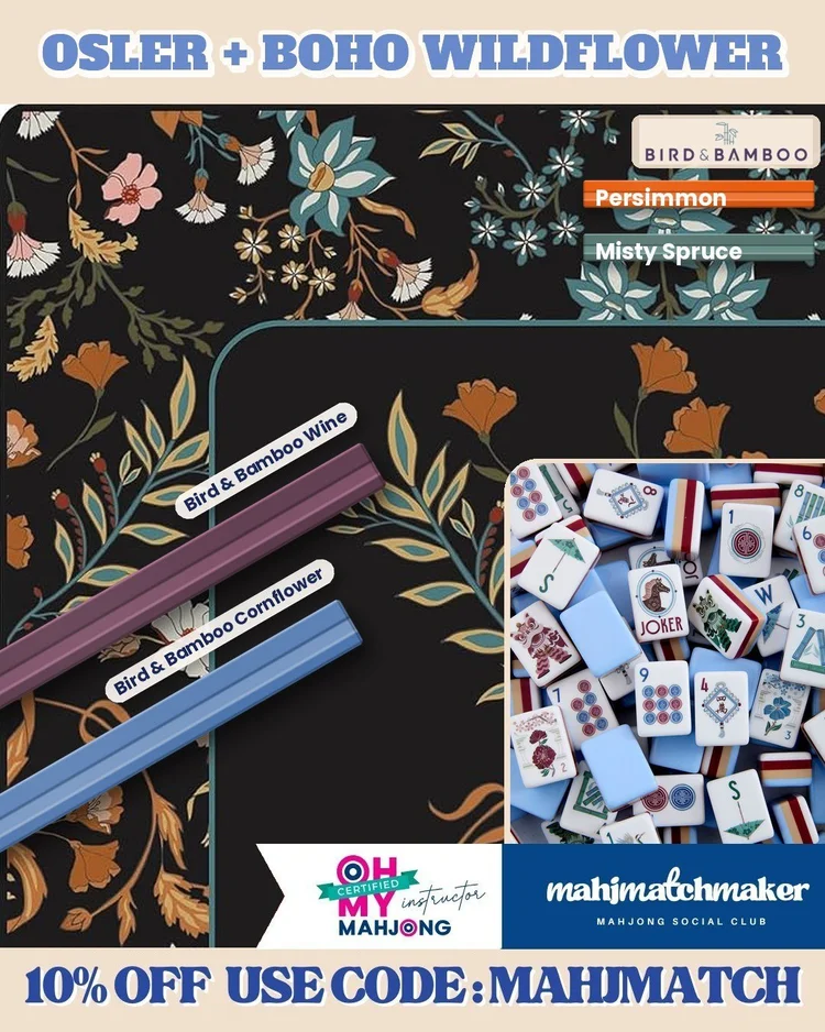 Oh My Mahjong Osler mahjong tiles with Sweet Jojo Designs Boho Wildflower mahjong mat