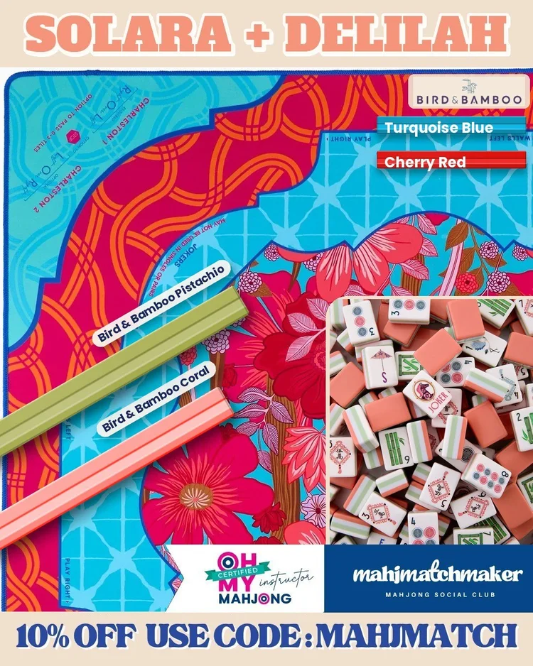 Oh My Mahjong Solara mahjong tiles with Oh My Mahjong Delilah mahjong mat