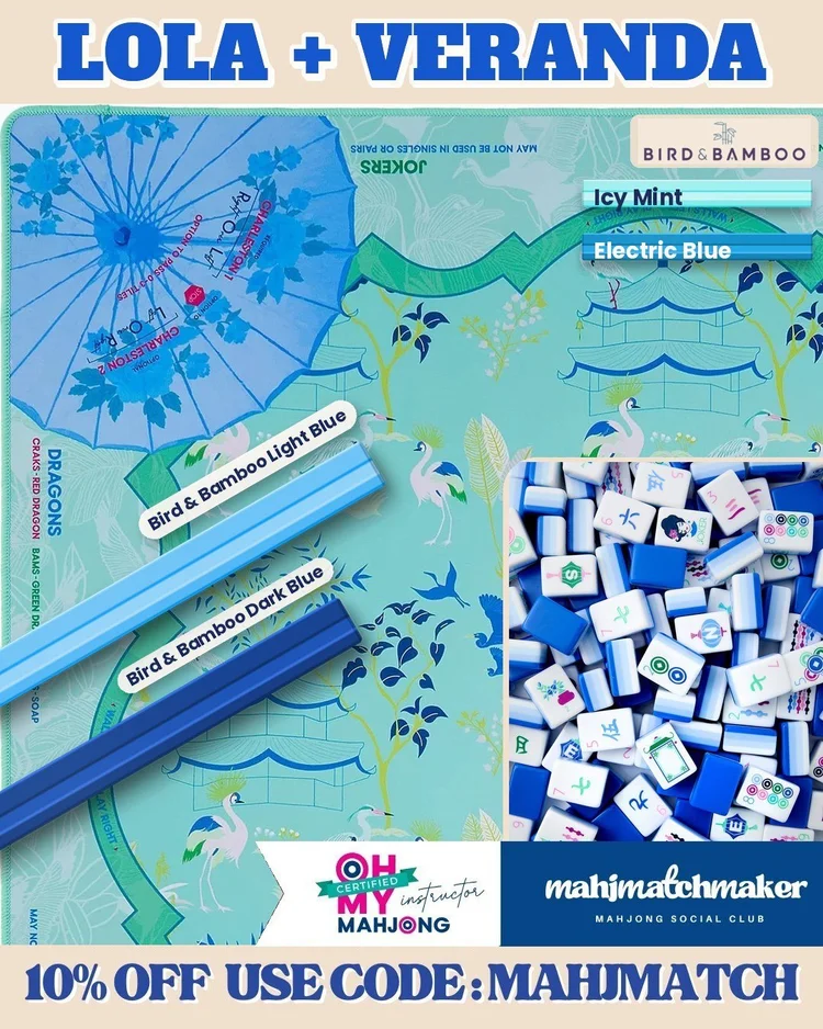 Oh My Mahjong Lola mahjong tiles with Oh My Mahjong Veranda mahjong mat