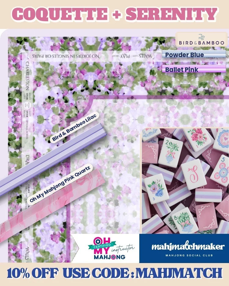 LoveShackFancy Coquette mahjong tiles with Amanda Toppe Serenity mahjong mat