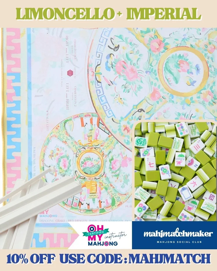 Oh My Mahjong Limoncello mahjong tiles with Oh My Mahjong Imperial mahjong mat