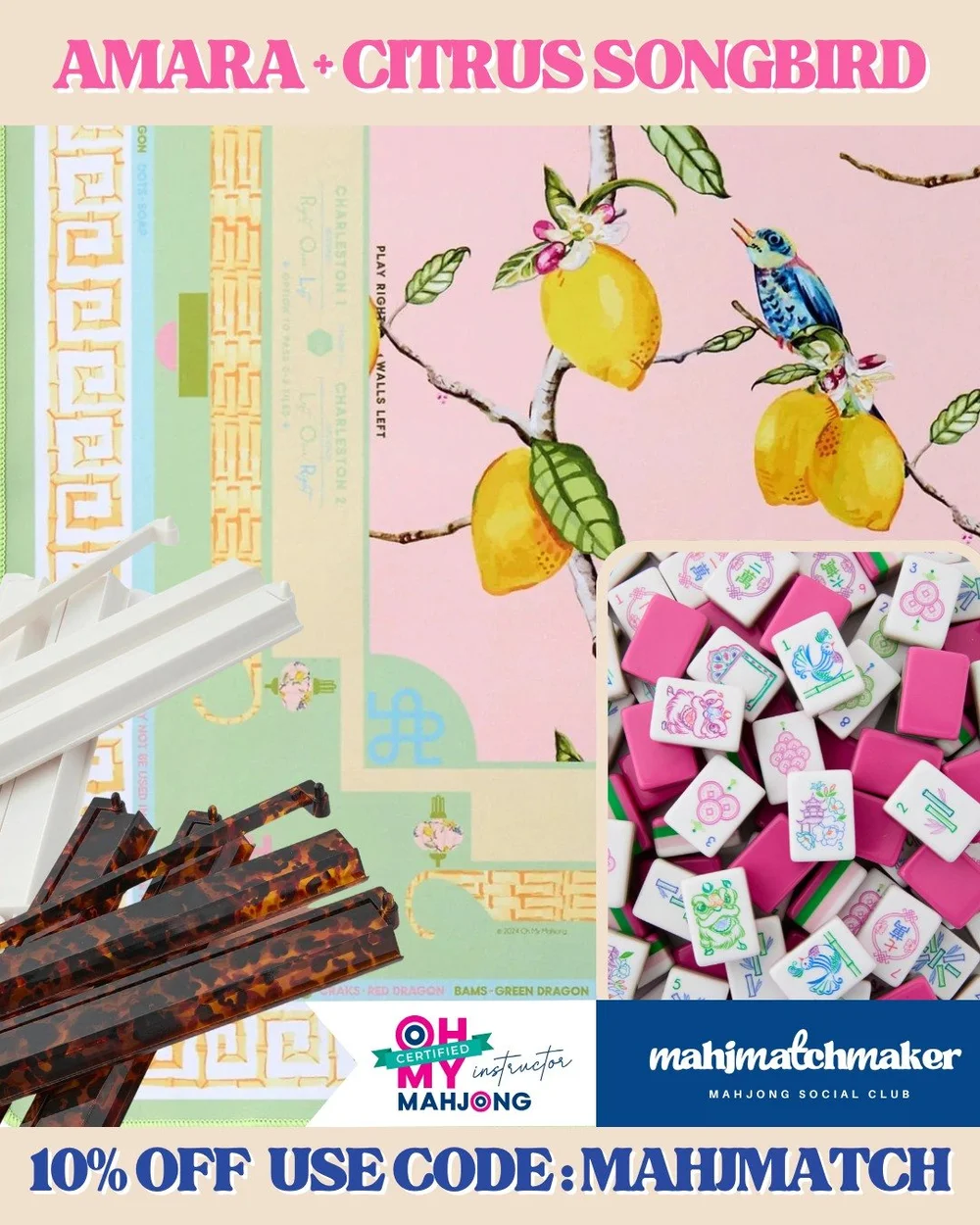 Amara tiles on the retired Oh My Mahjong Citrus Songbird mat