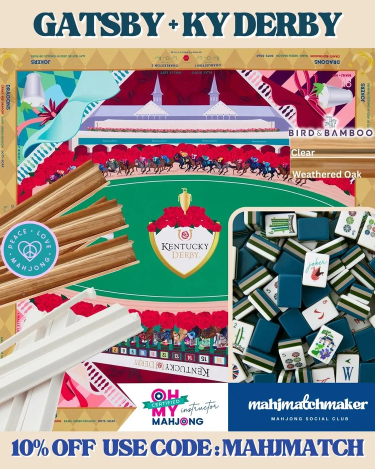 Oh My Mahjong Gatsby mahjong tiles with Oh My Mahjong KY Derby mahjong mat