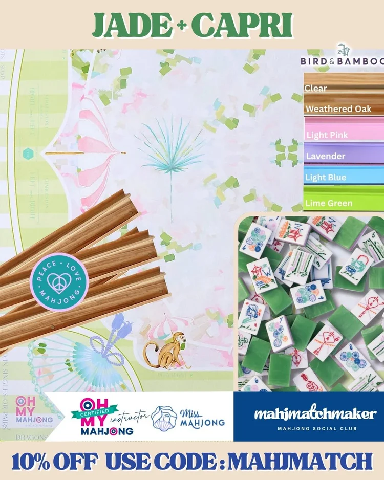 Miss Mahjong Jade mahjong tiles with Oh My Mahjong Capri mahjong mat
