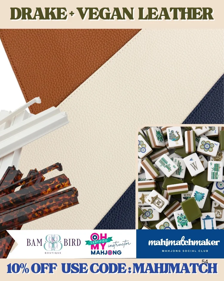 Oh My Mahjong Drake mahjong tiles with Bam Bird Boutique Vegan Leather mahjong mat