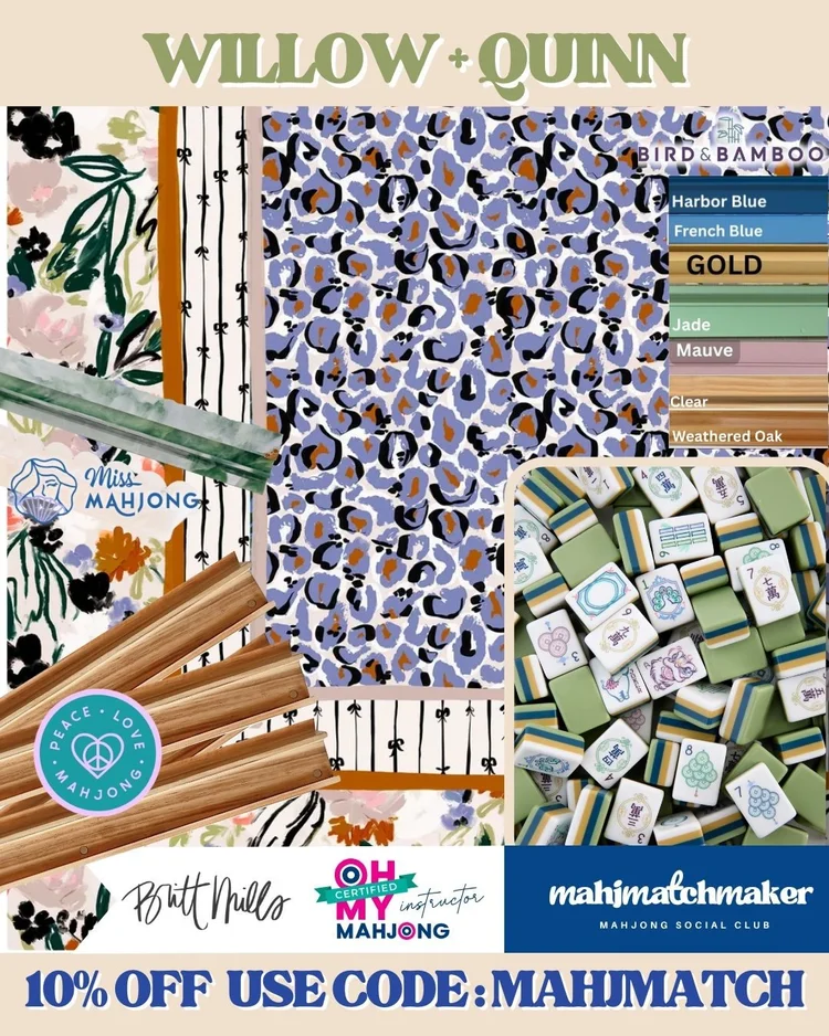 Oh My Mahjong Willow mahjong tiles with Britt Mills Quinn mahjong mat