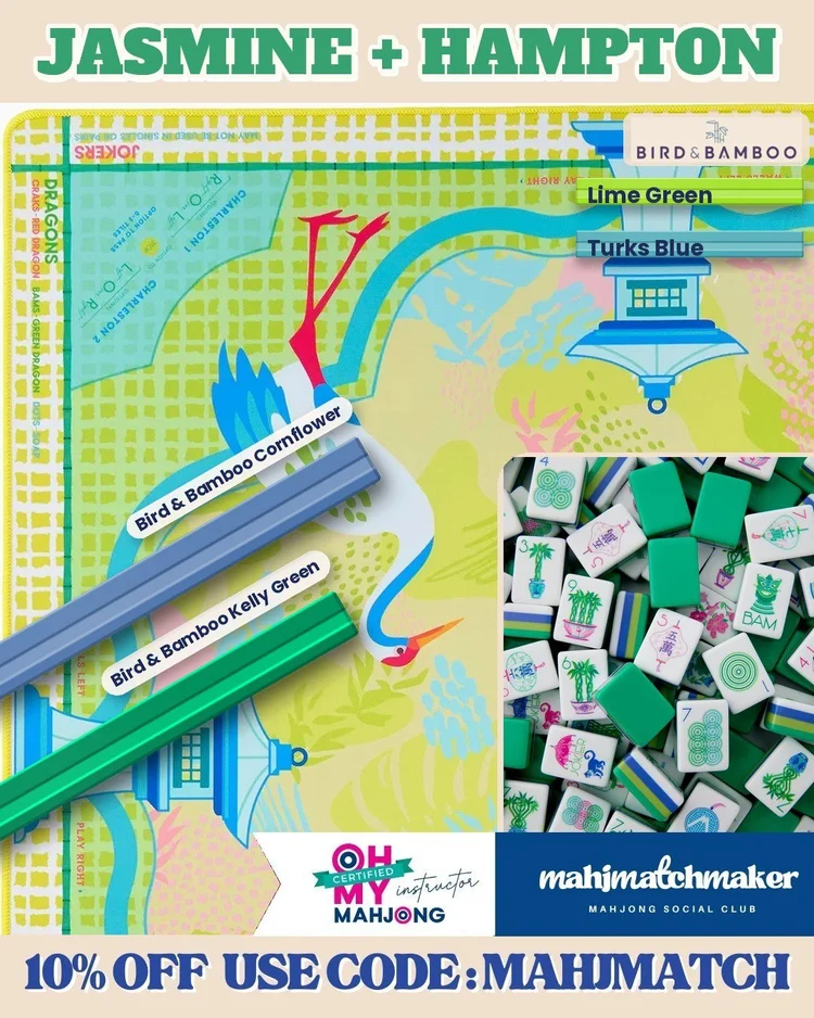 Oh My Mahjong Jasmine mahjong tiles with Oh My Mahjong Hampton mahjong mat