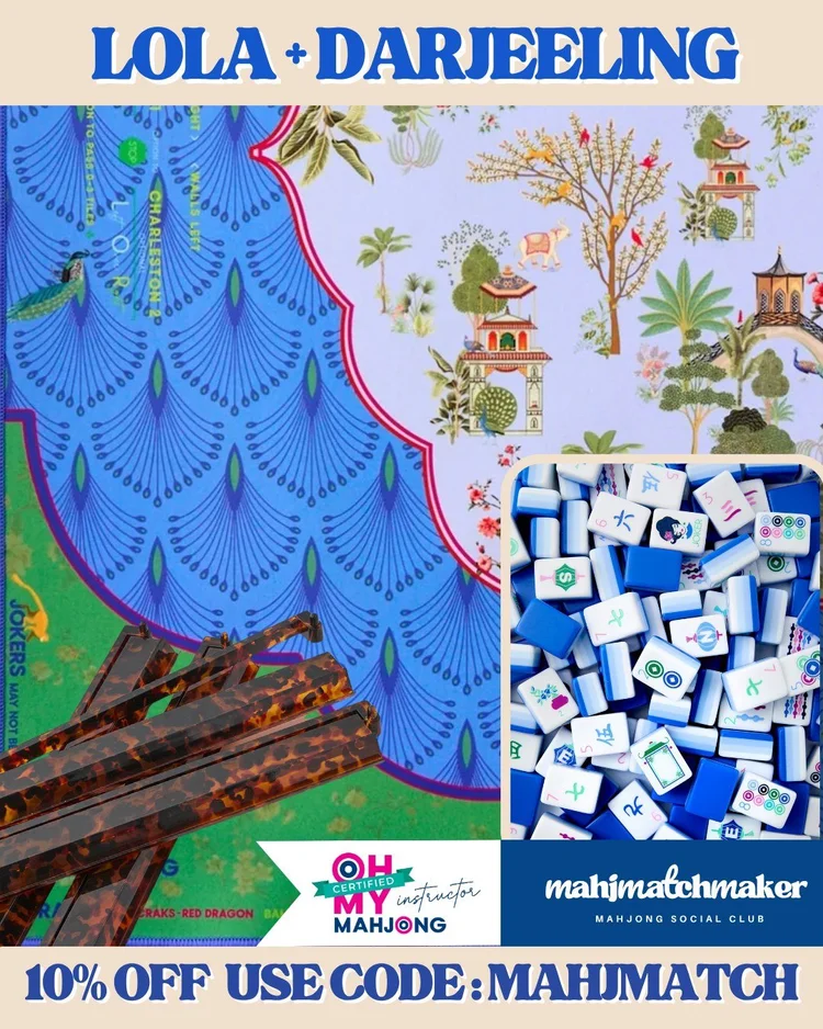 Oh My Mahjong Lola mahjong tiles with Oh My Mahjong Darjeeling mahjong mat