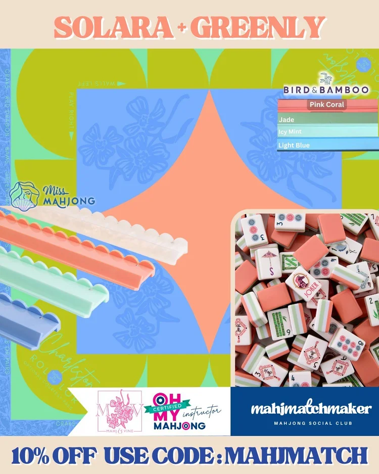 Oh My Mahjong Solara mahjong tiles with Mahj & Vine Greenly mahjong mat