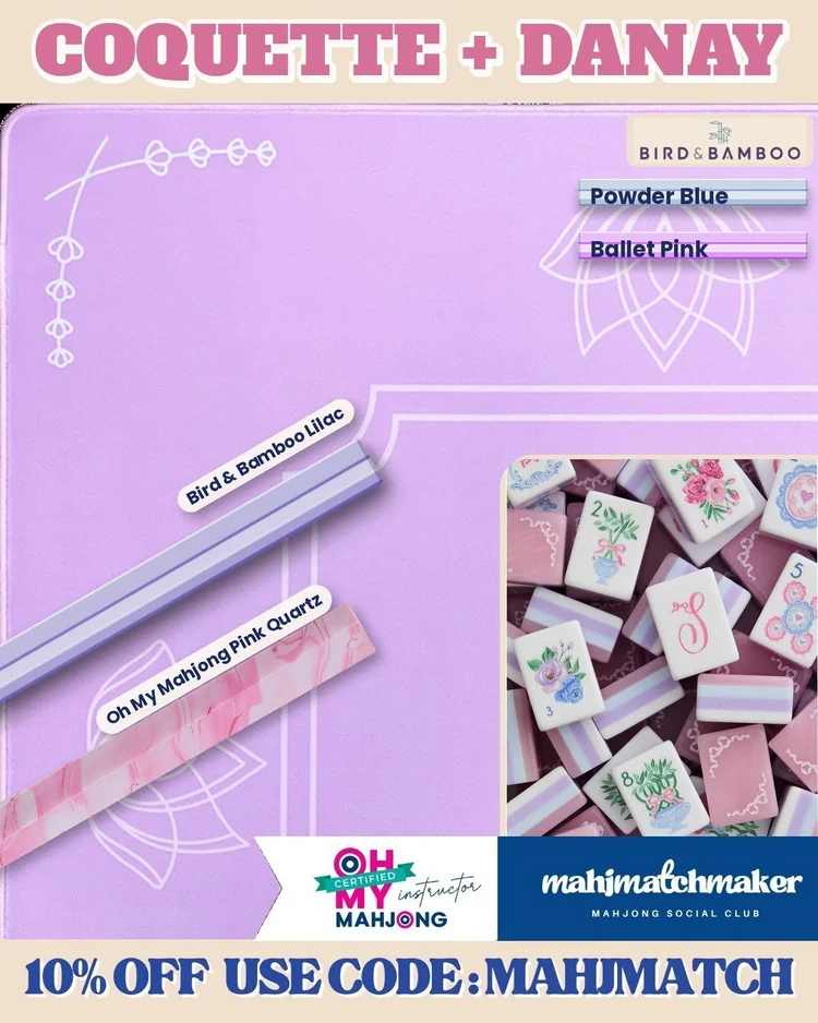 LoveShackFancy Coquette mahjong tiles with Bird & Bamboo Danay mahjong mat