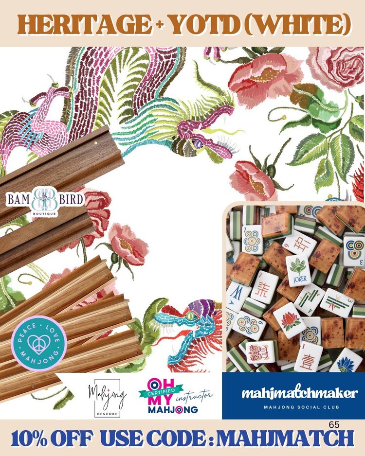Oh My Mahjong Heritage mahjong tiles with Bespoke Mahjong YOTD White mahjong mat