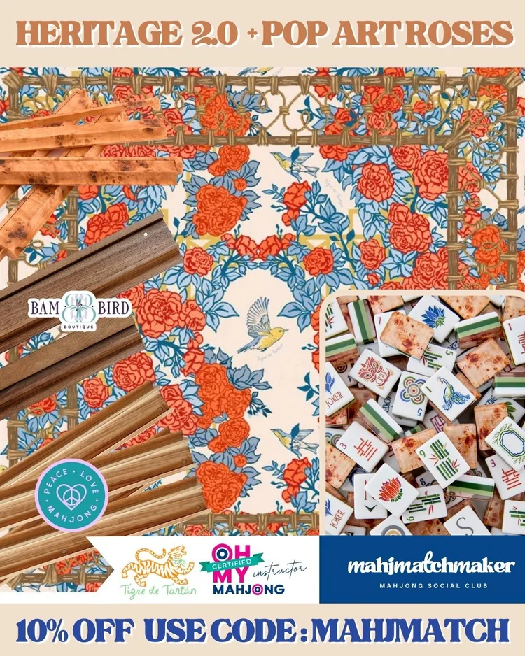 Oh My Mahjong Heritage 2.0 mahjong tiles with Tigre de Tartan Pop Art Roses mahjong mat
