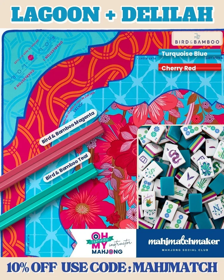 Oh My Mahjong Lagoon mahjong tiles with Oh My Mahjong Delilah mahjong mat
