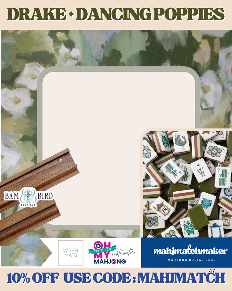 Oh My Mahjong Drake mahjong tiles with Wren Mats Dancing Poppies mahjong mat