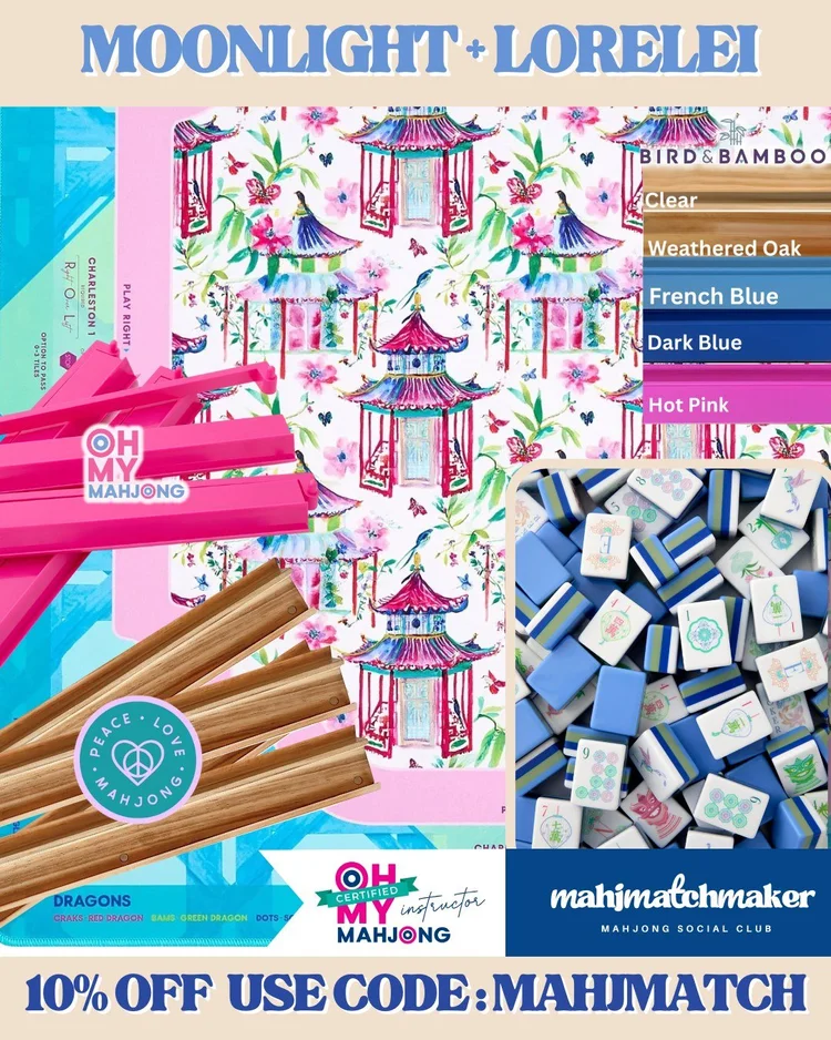 Oh My Mahjong Moonlight mahjong tiles with Oh My Mahjong Lorelei mahjong mat