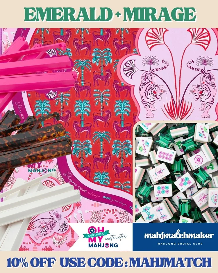 Oh My Mahjong Emerald mahjong tiles with Oh My Mahjong Mirage mahjong mat