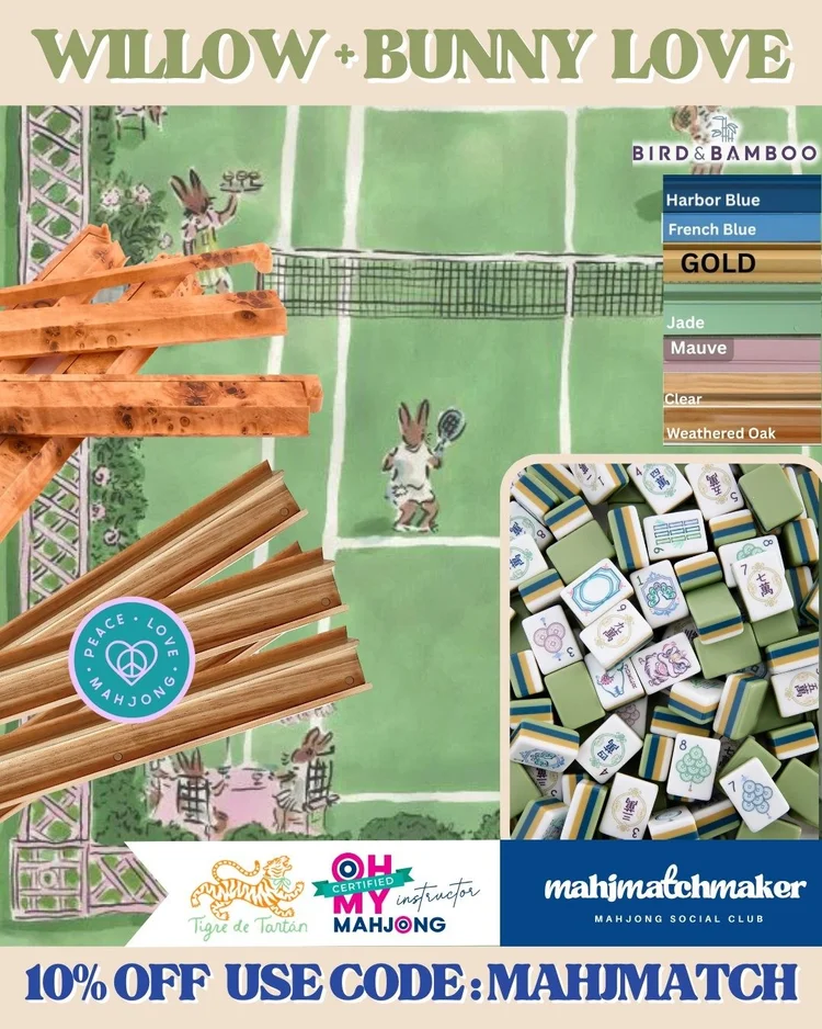 Oh My Mahjong Willow mahjong tiles with Tigre de Tartan Bunny Love mahjong mat