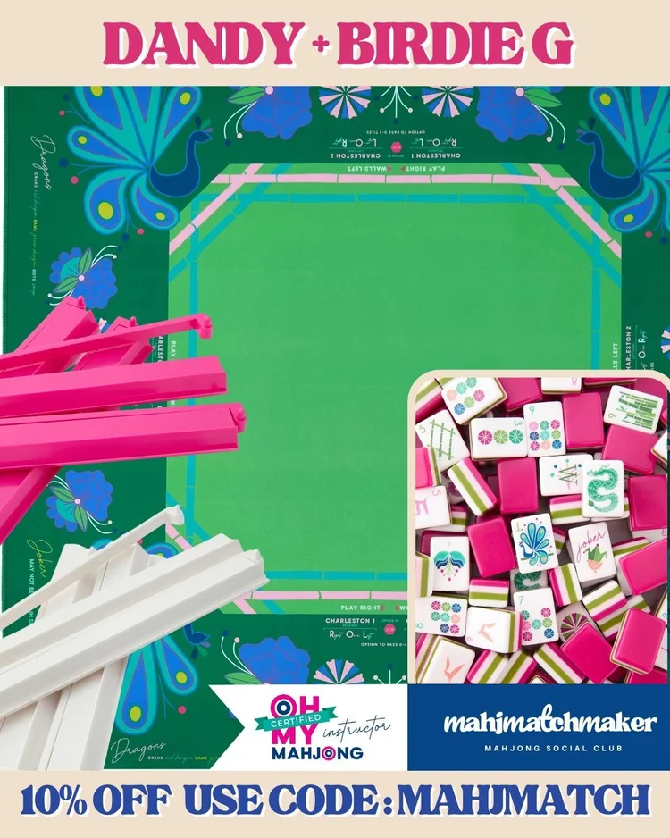 Oh My Mahjong Dandy mahjong tiles with Oh My Mahjong Birdie G mahjong mat