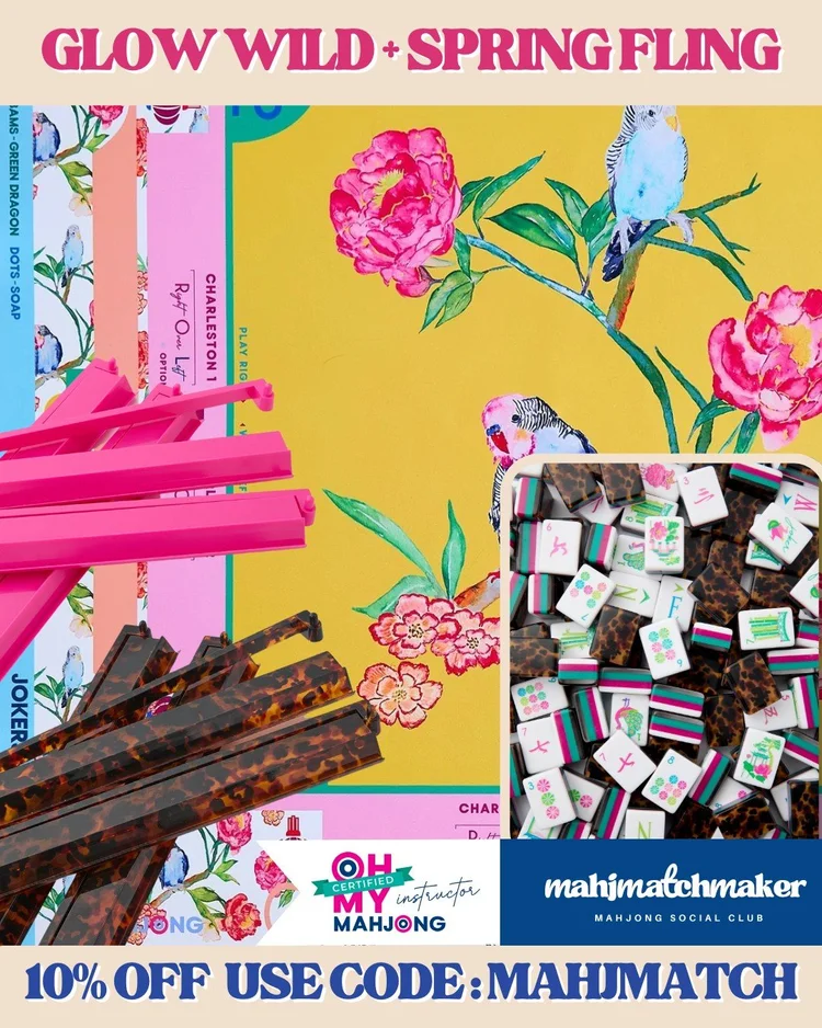 Oh My Mahjong Glow Wild mahjong tiles with Oh My Mahjong Spring Fling mahjong mat