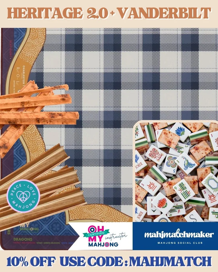 Oh My Mahjong Heritage 2.0 mahjong tiles with Oh My Mahjong Vanderbilt mahjong mat