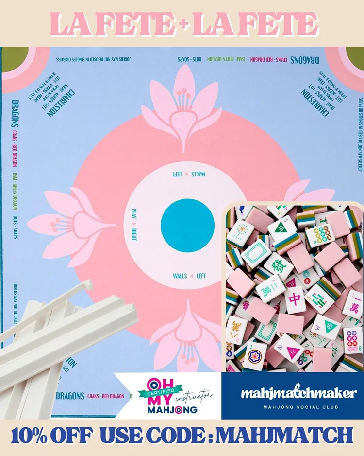 Oh My Mahjong La Fete mahjong tiles with Oh My Mahjong La Fete mahjong mat