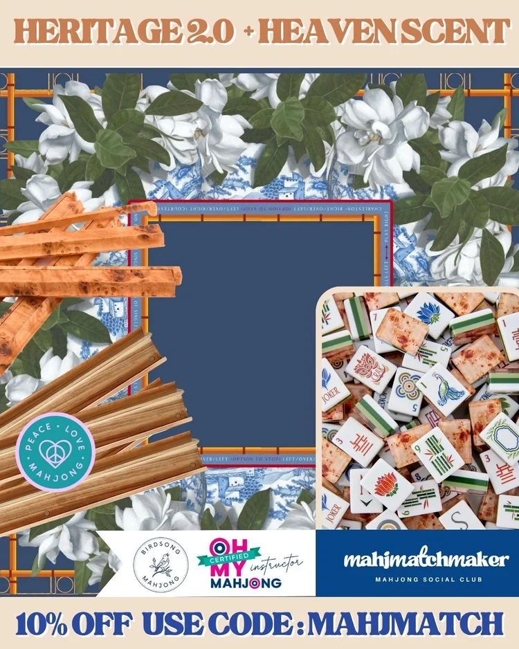 Oh My Mahjong Heritage 2.0 mahjong tiles with Birdsong Mahjong Heaven Scent mahjong mat