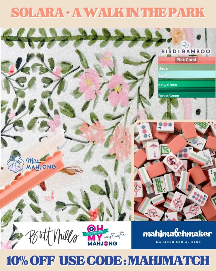 Oh My Mahjong Solara mahjong tiles with Britt Mills Walk in the Park mahjong mat
