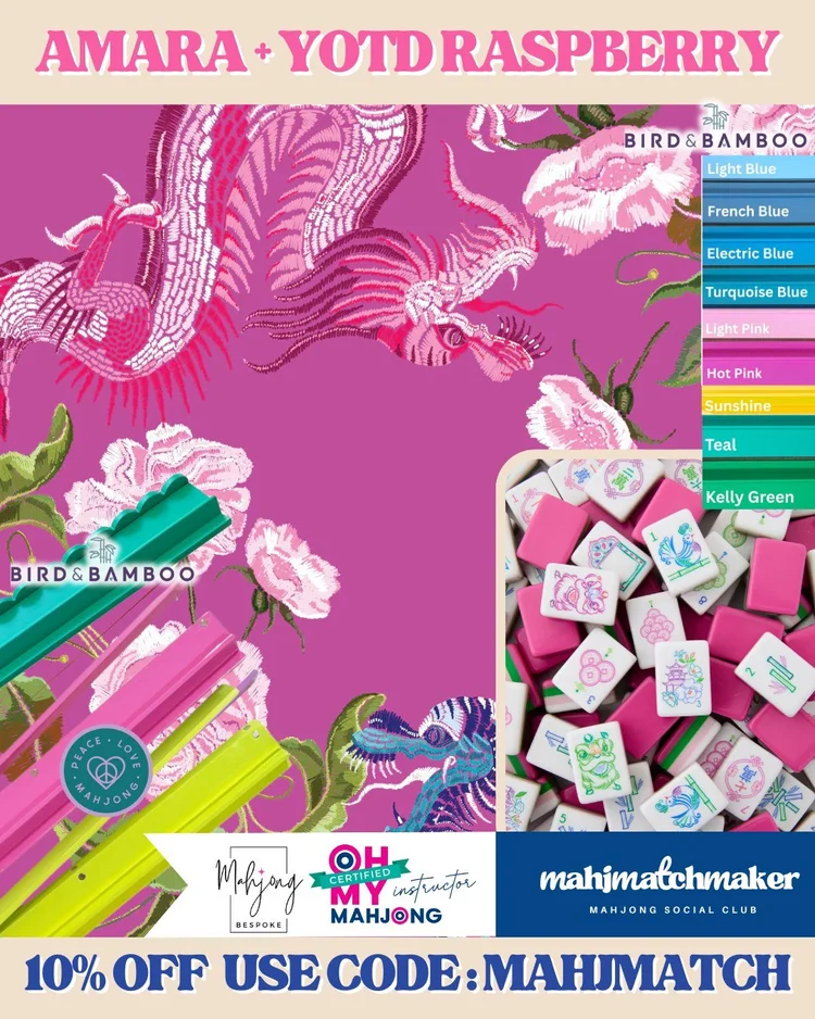 Oh My Mahjong Amara mahjong tiles with Bespoke Mahjong YOTD Raspberry mahjong mat