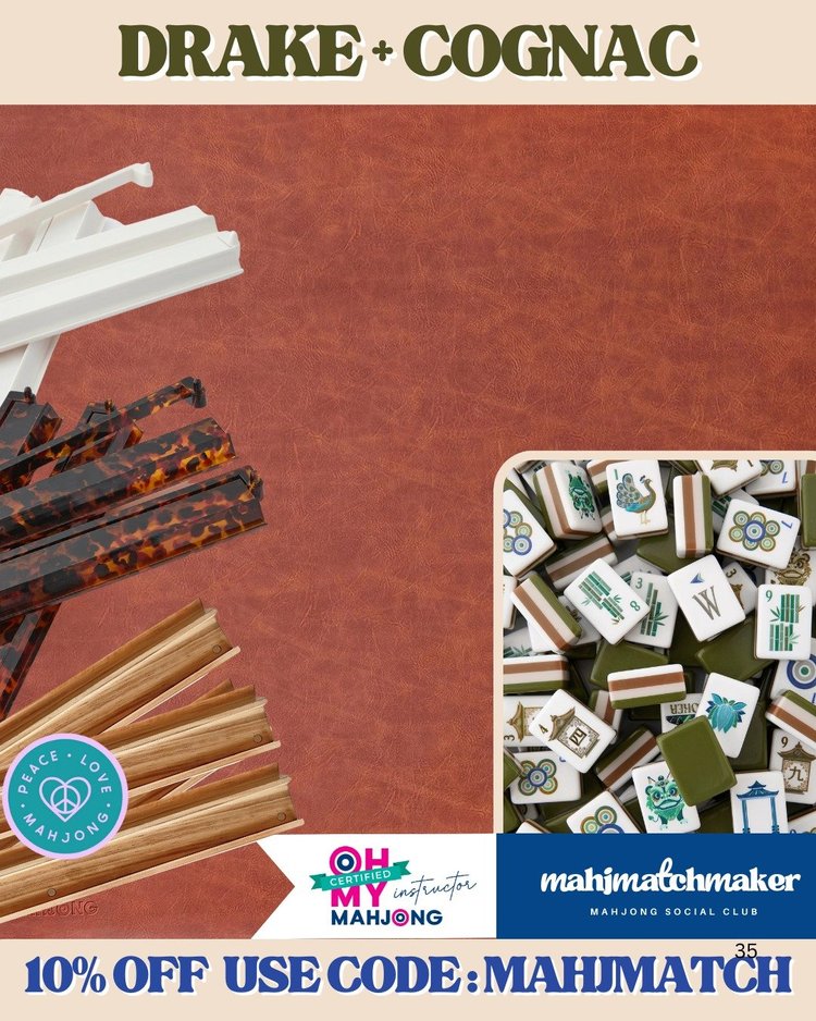 Oh My Mahjong Drake mahjong tiles with Oh My Mahjong Cognac mahjong mat