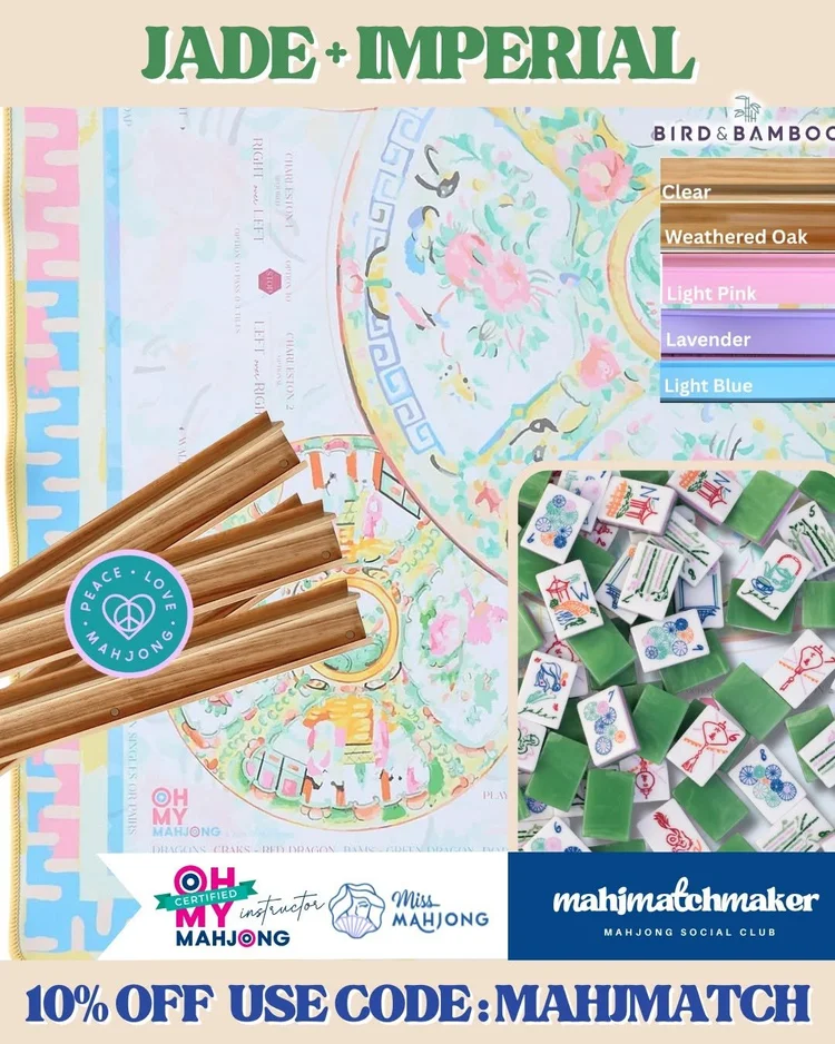 Miss Mahjong Jade mahjong tiles with Oh My Mahjong Imperial mahjong mat