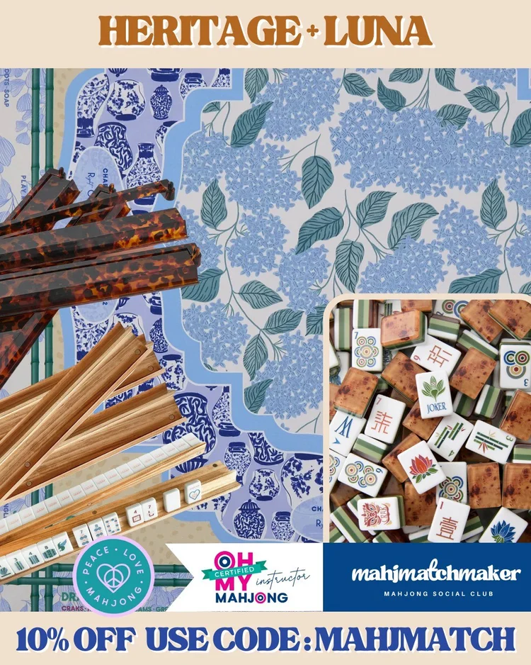 Oh My Mahjong Heritage mahjong tiles with Oh My Mahjong Luna mahjong mat