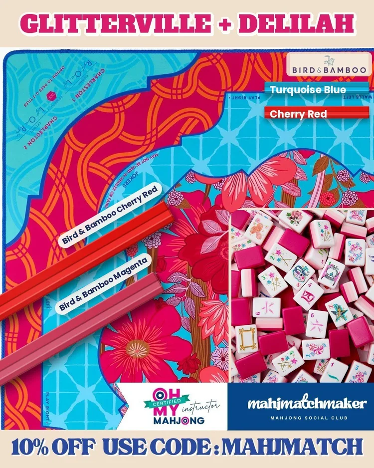 Oh My Mahjong Glitterville mahjong tiles with Oh My Mahjong Delilah mahjong mat