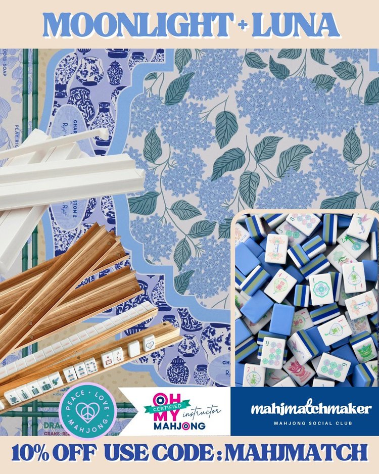 Oh My Mahjong Moonlight mahjong tiles with Oh My Mahjong Luna mahjong mat