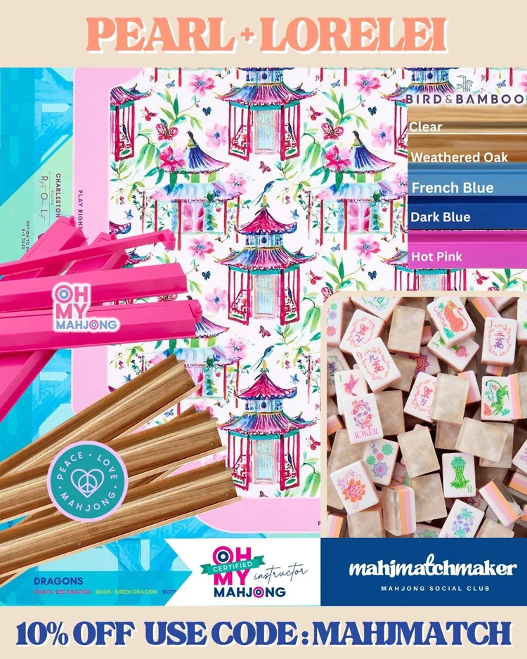Oh My Mahjong Pearlescent mahjong tiles with Oh My Mahjong Lorelei mahjong mat