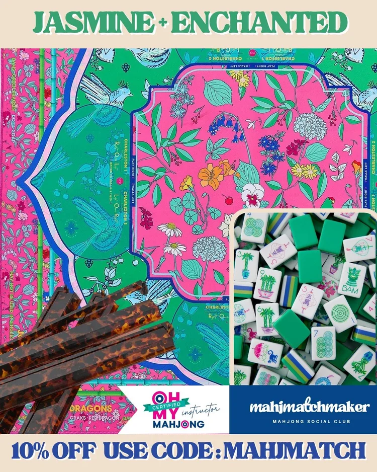 Oh My Mahjong Jasmine mahjong tiles with Oh My Mahjong Enchanted mahjong mat