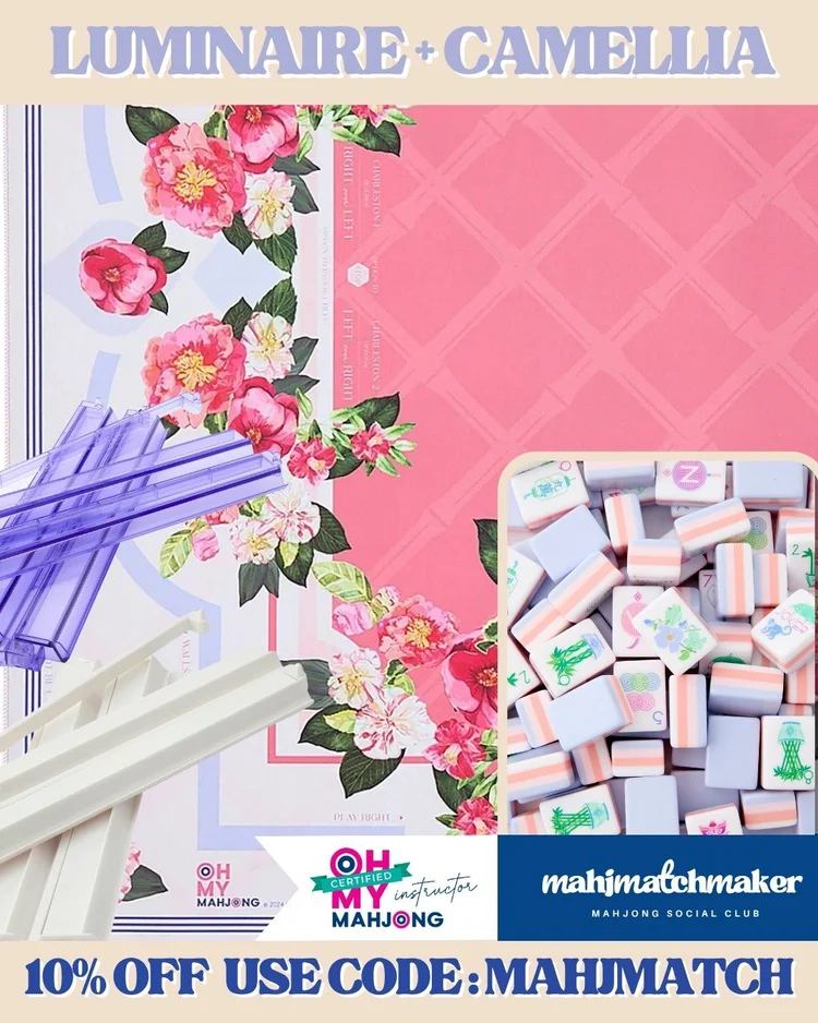 Oh My Mahjong Luminaire mahjong tiles with Oh My Mahjong Camellia mahjong mat
