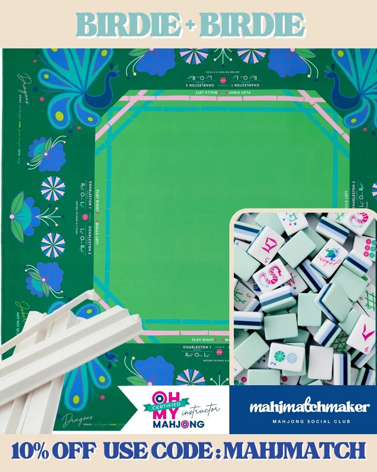 Oh My Mahjong Birdie mahjong tiles with Oh My Mahjong Birdie mahjong mat