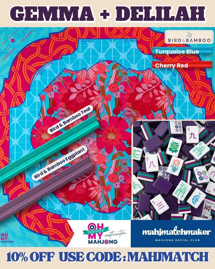 Oh My Mahjong Gemma mahjong tiles with Oh My Mahjong Delilah mahjong mat