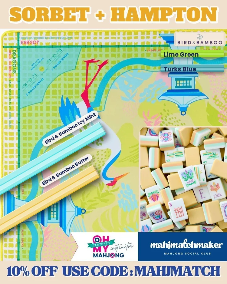 Oh My Mahjong Sorbet mahjong tiles with Oh My Mahjong Hampton mahjong mat