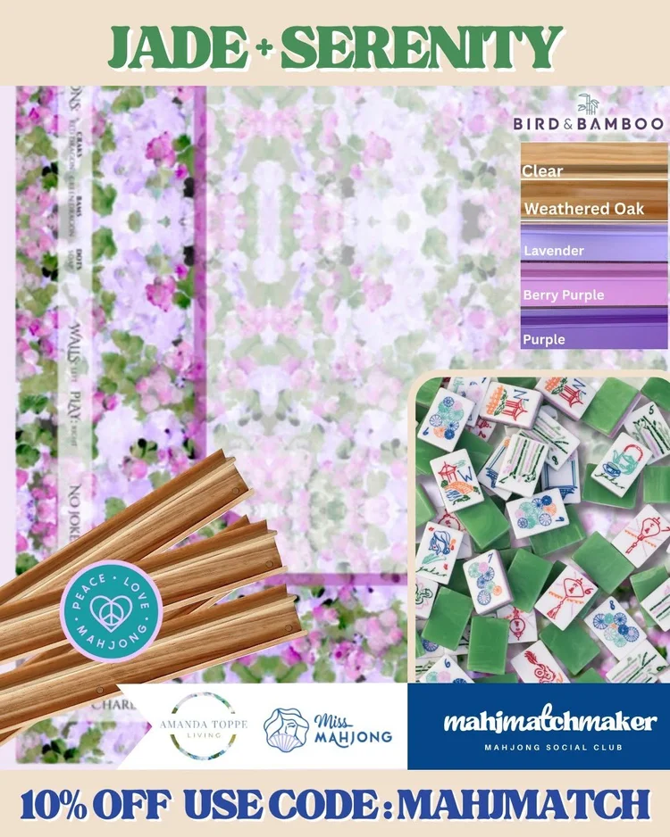 Miss Mahjong Jade mahjong tiles with Amanda Toppe Serenity mahjong mat