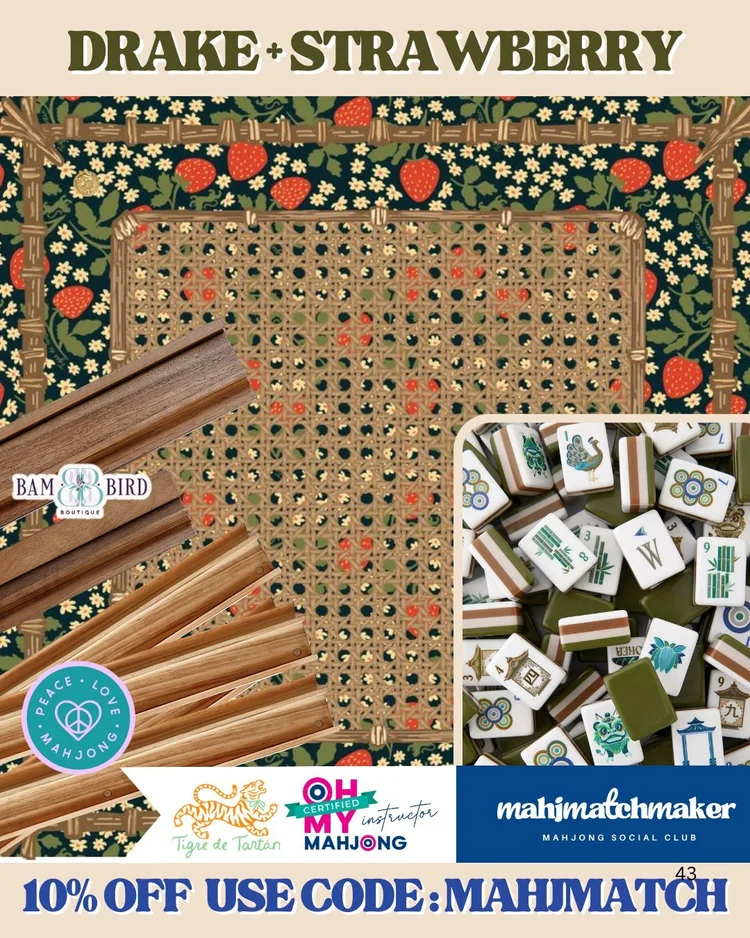 Oh My Mahjong Drake mahjong tiles with Tigre de Tartan Strawberry mahjong mat