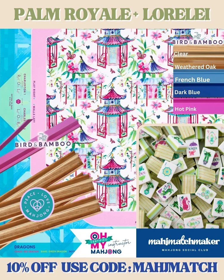 Oh My Mahjong Palm Royale mahjong tiles with Oh My Mahjong Lorelei mahjong mat