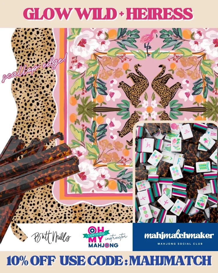 Oh My Mahjong Glow Wild mahjong tiles with Britt Mills Heiress mahjong mat